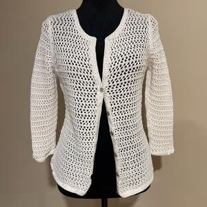 Eddie Bower White Crochet Cardigan Size Medium
